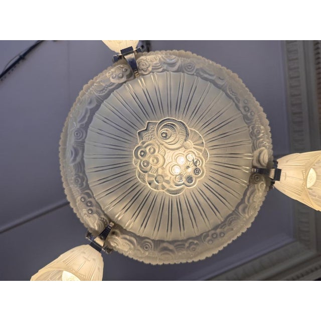 Art Deco Chandelier in Nickel-Plated Bronze by Georges Leleu Jehel, 1930 For Sale - Image 14 of 18