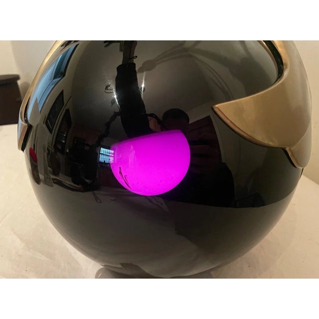 Vintage Black Amethyst Glass Brass Art Deco Bird Decorative Spherical Vase For Sale - Image 11 of 14