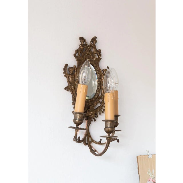 Brown Antique French Wall Lights with Mirror, 19th Century, Set of 2 For Sale - Image 8 of 13