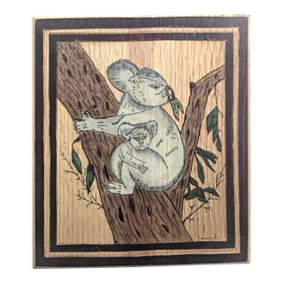 Vintage Wood Carved and Painted Koala Bear Wall Art For Sale
