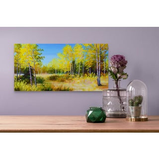 Autumn Sensation by Michelle Condrat | Oil on board Landscape with yellow trees and grass. For Sale