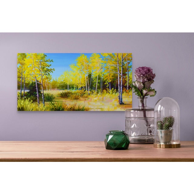 Autumn Sensation by Michelle Condrat | Oil on board Landscape with yellow trees and grass. For Sale
