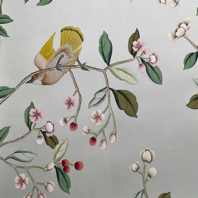 Chinoiserie Floral Wallpaper Hand Painted Murals - 4 Panels For Sale - Image 4 of 5