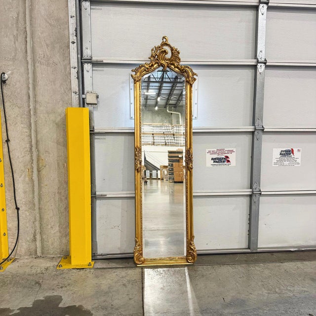 2020s French Style Gold Floor Mirror – 6 Ft Tall Refinished Gold Leaf Details For Sale - Image 5 of 5