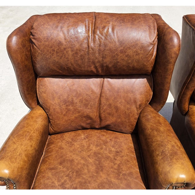 Brown Vintage Motioncraft Chippendale Leather Wingback Recliners Ball & Claw Pair For Sale - Image 8 of 16