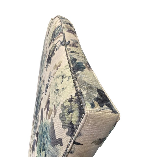 Transitional Custom Floral Upholstered Ca King Headboard With Side Rails For Sale - Image 3 of 8