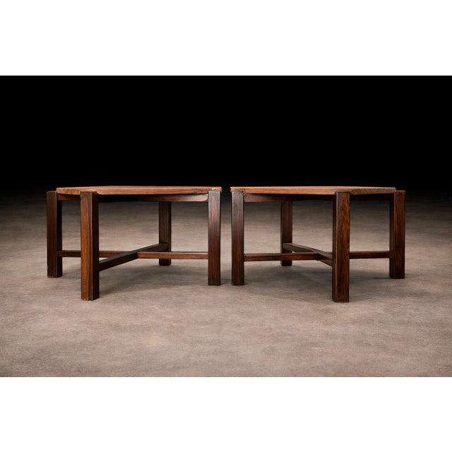 Pair of Brazilian Rosewood & Pink Granite Side Tables, Brazil, 1960s For Sale - Image 4 of 14