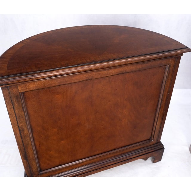 Pair of 4 Drawer Banded Top Demi Lune Consoles Dressers Brass Drop Pulls MINT! For Sale - Image 13 of 16