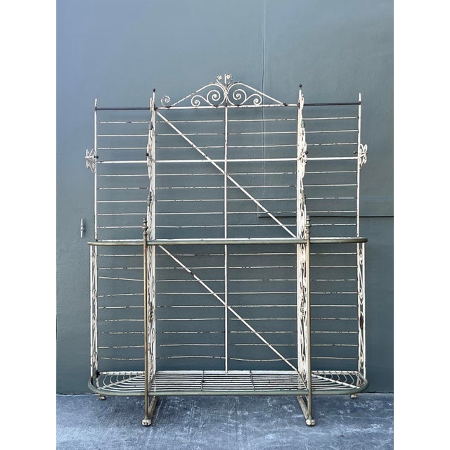 Metal Vintage Boho French Wrought Iron and Brass Bakers Rack For Sale - Image 7 of 12