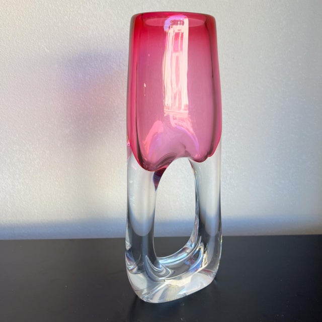 1970s Adam Jablonski Polish Art Glass Pink Crystal Vase Chairish
