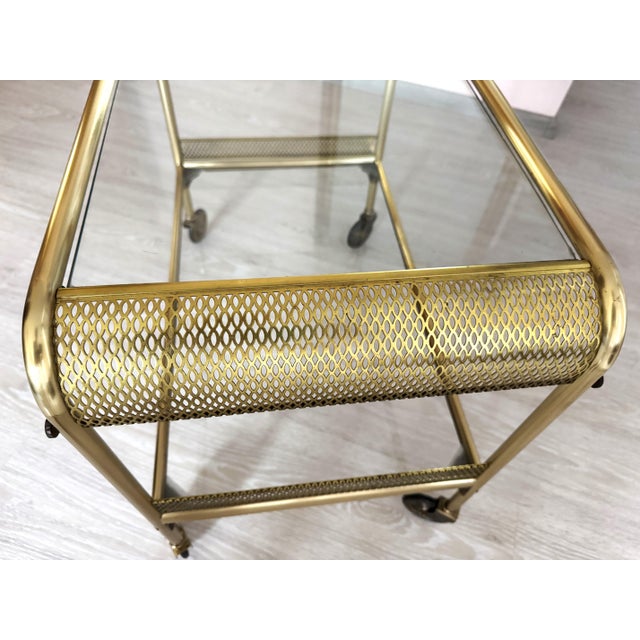 Mid-Century Brass & Glass Bar Cart with Perforated Gallery, 1960s For Sale - Image 9 of 16