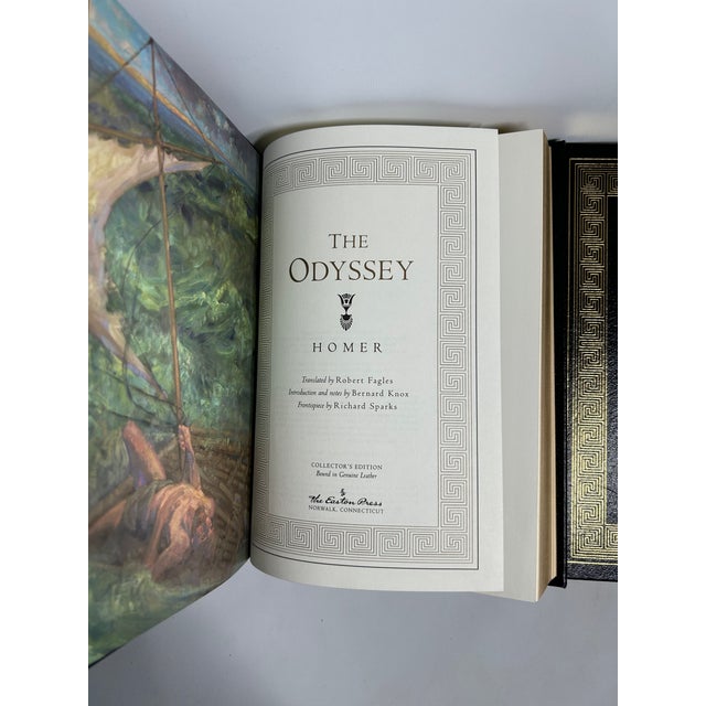 2000s Easton Press Collector's Edition Leather Illustrated Quarto Volume Set, Homer's Iliad and Odyssey (Fagles Trans.) - 2 Books For Sale - Image 9 of 12