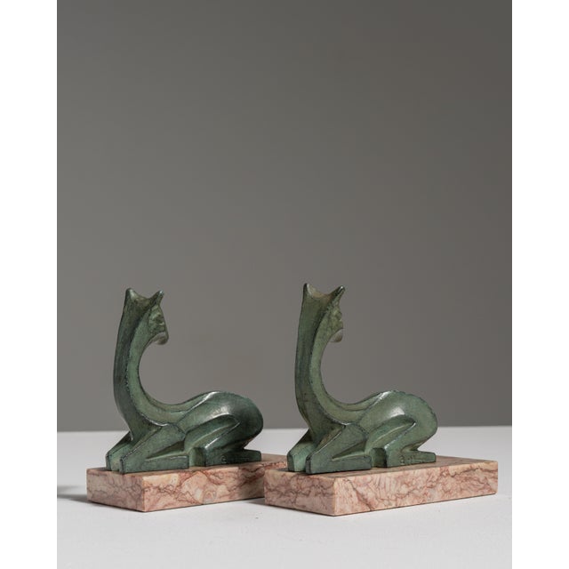 Pair of 1920s French Forest Green Art Deco Signed Figures on Marble Bases For Sale - Image 10 of 15