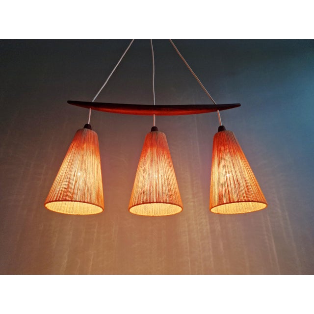 Mid-Century Teak and Sisal Rope Chandelier from Temde, 1960s For Sale - Image 4 of 18