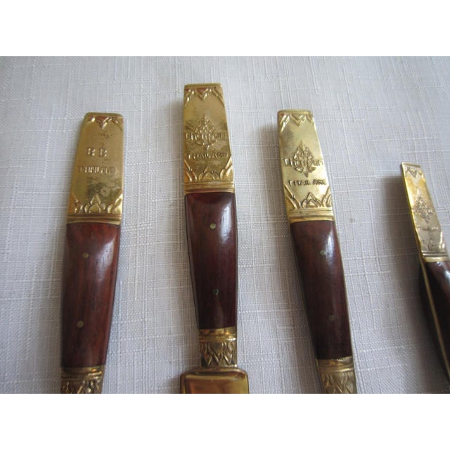 Vintage Siam Thai Brass and Rosewood Flatware Set, Service for 6 For Sale - Image 4 of 6