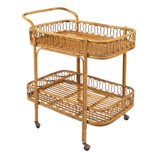 Midcentury Bamboo and Rattan Serving Bar Cart by Franco Albini, 1960s For Sale