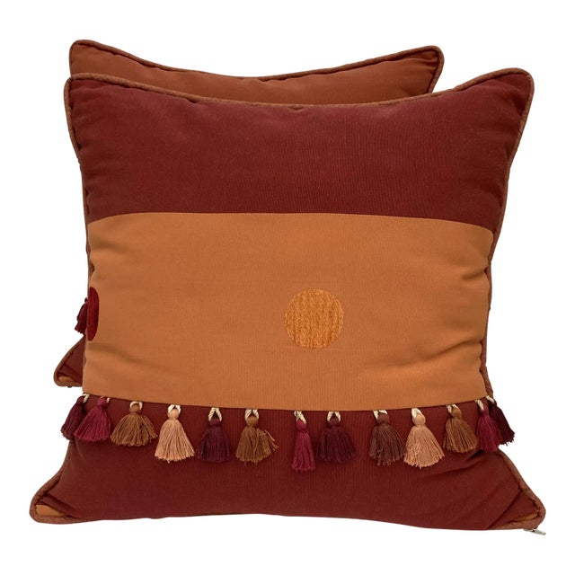 Throw Pillows, Rosewood Red Tasseled Zippered Pillows, 2000s - a Pair For Sale