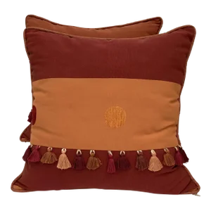 Throw Pillows, Rosewood Red Tasseled Zippered Pillows, 2000s - a Pair