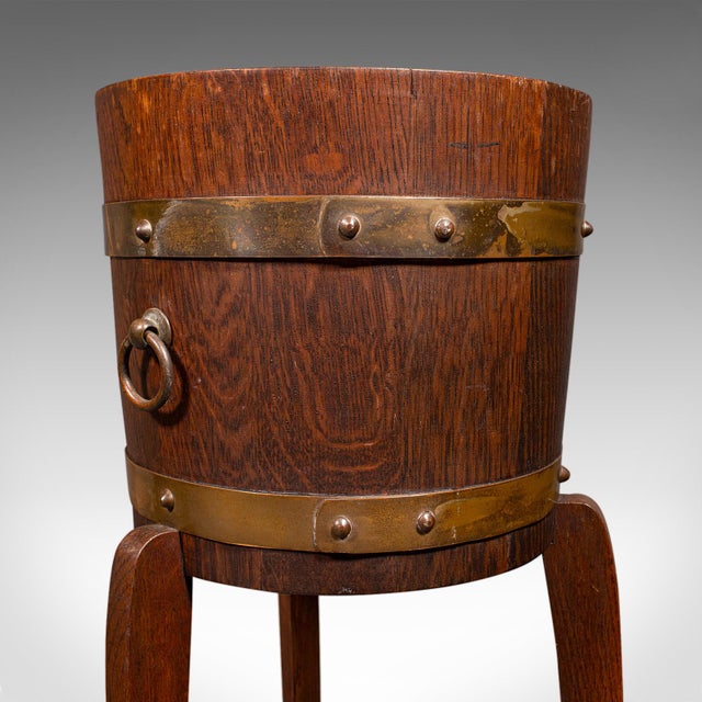 Wood Antique Decorative Jardiniere Stand, English, Coopered Oak, Planter, Circa 1920 For Sale - Image 7 of 9