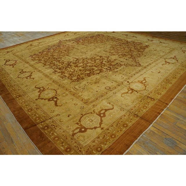 Textile Artistic Warm Neutral Mahogany Brown Field With Medallion Design Antique Indian Agra Rug For Sale - Image 7 of 12