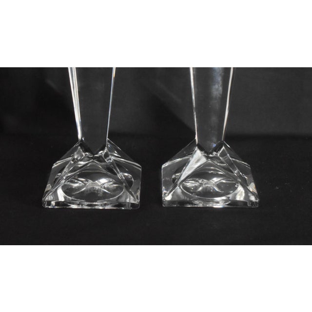 1980s Rosenthal Crystal Madison Candlesticks Vintage Merrill Lynch Etched Bull Pair For Sale - Image 5 of 15