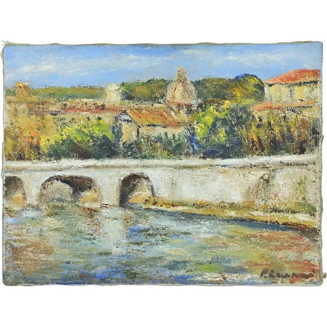 Pino Romanò, Bridge on the Tiber (View of Rome), Oil Painting, 1990s For Sale