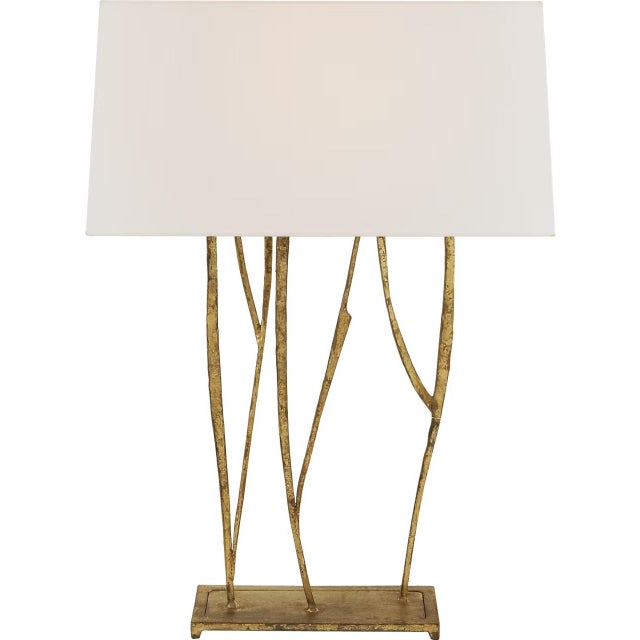 Transitional Ian K. Fowler by Visual Comfort Signature Aspen Console Lamp in Gilded Iron with Linen Shade For Sale - Image 3 of 3