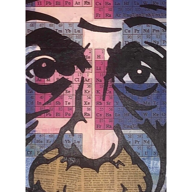 Pop Art Sale! 80s Original Vintage Pop Art Albert Einstein Periodic Table Face Mixed Media Art Collage Portrait Painting by Muralist B. B. For Sale - Image 3 of 10