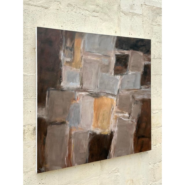 Coffee Vintage Boho Monumental Original Geometric Abstract Oil Painting on Canvas For Sale - Image 8 of 12
