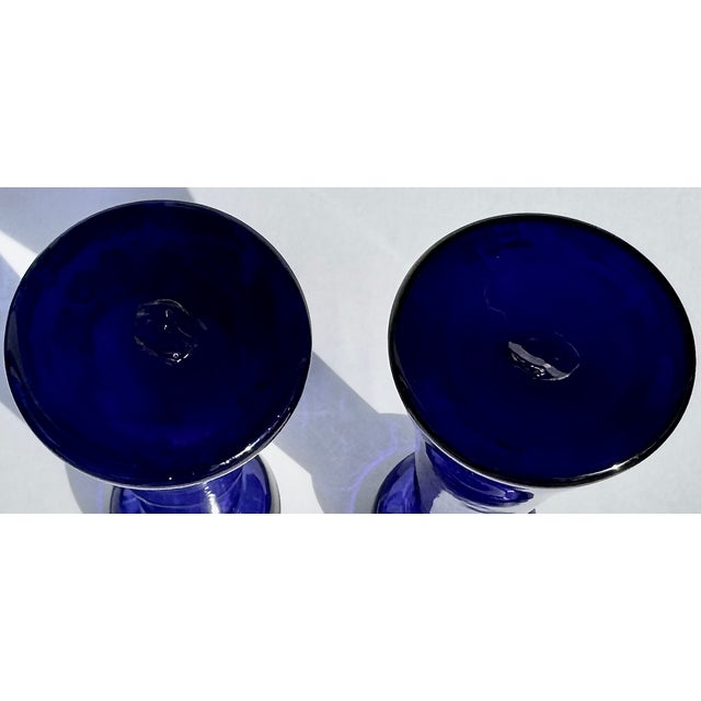 Glass Pair Antique Cobalt Glass Bulb Forcing Vases For Sale - Image 7 of 8