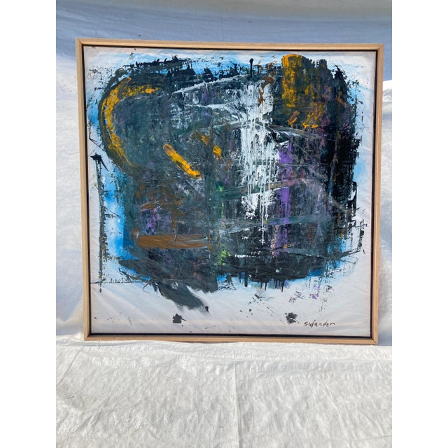 Ink Blue “Iceland” an Original Acrylic Painting by Erik Sulander, Framed. 47x47, Nft Included For Sale - Image 8 of 9