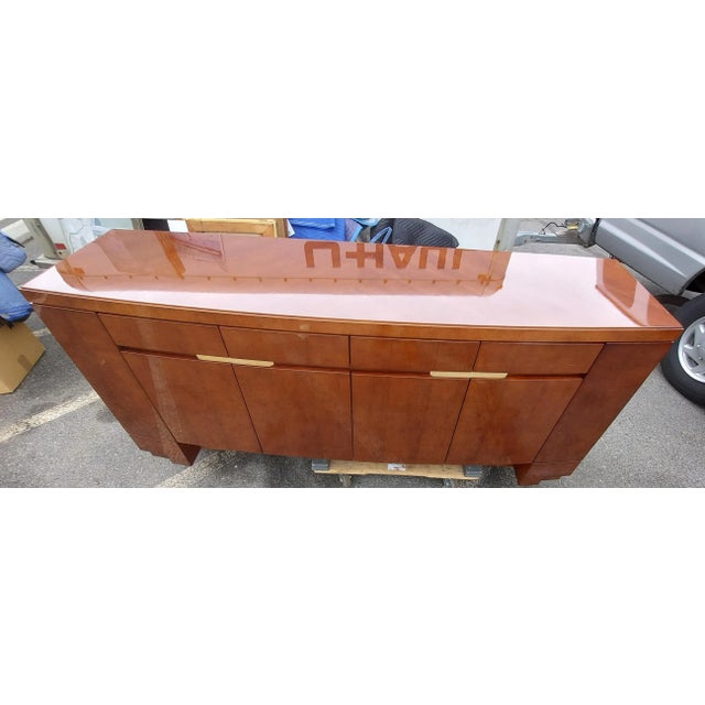 1980s Designer Custom Made Mahogany Glass Top Credenza For Sale - Image 9 of 10