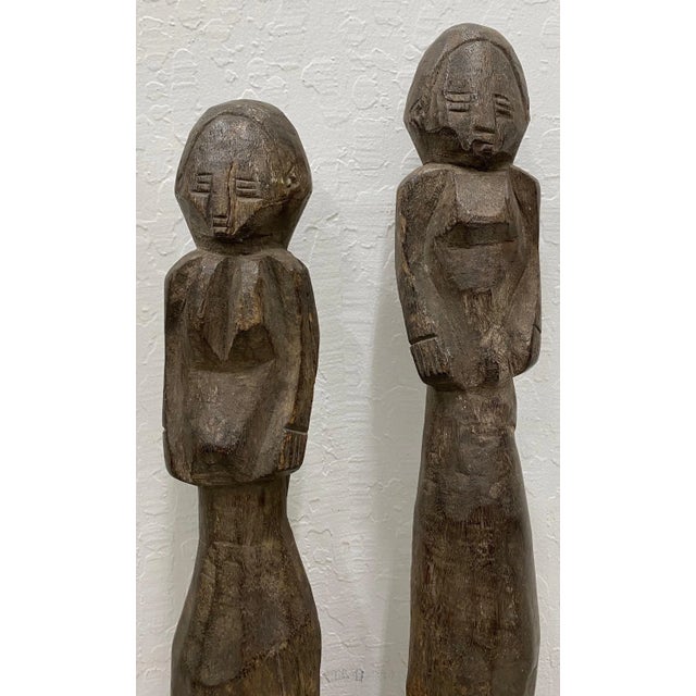 Vintage Hand Carved African Figures - a Pair For Sale - Image 4 of 8