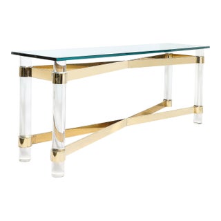 Mid-Century X Form Polished Brass & Lucite Console Table by Karl Springer For Sale