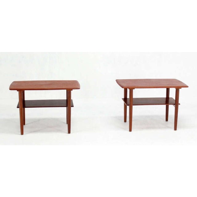 Burnt Orange Povl Dinesen Pair Danish Modern Teak End Tables Solid Tapered Dowel legs 1 Shelf For Sale - Image 8 of 10