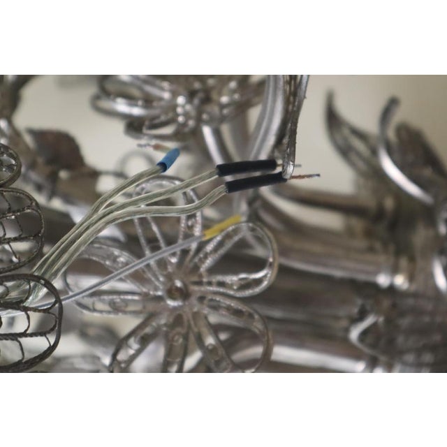 Art Nouveau Handcrafted Metal Silver Wire Chandelier, Italy, 1970s For Sale - Image 4 of 18