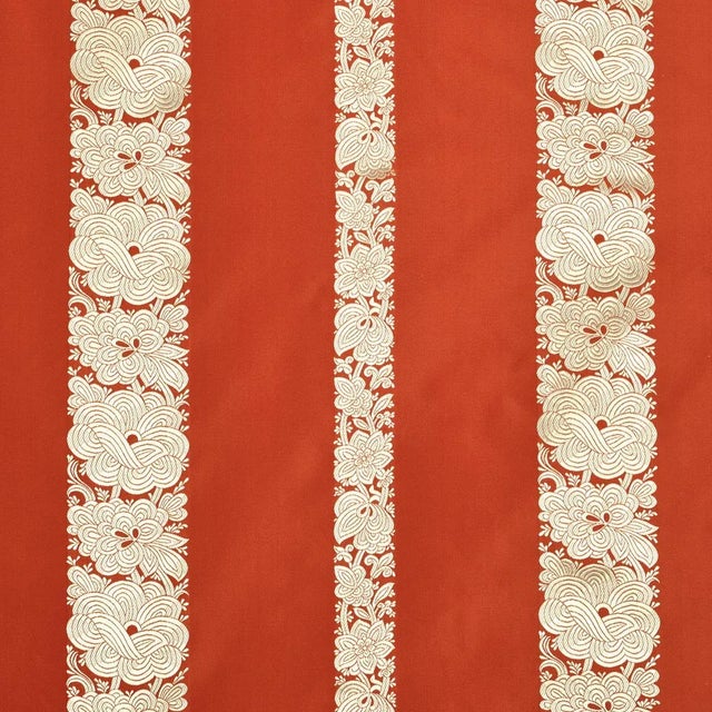 Schumacher Mandarin Silk Stripe Fabric in Coral For Sale