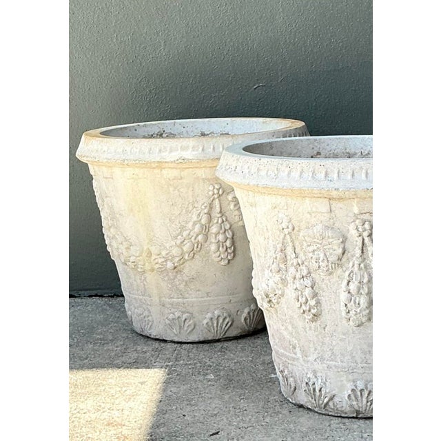 Vintage Cement Swag Embellished Planters - Pair For Sale - Image 12 of 12