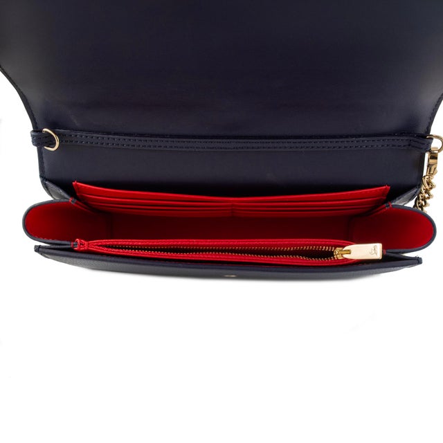 Black Christian Louboutin Paloma Navy Leather Spike Gold Hardware Crossbody Clutch Bag For Sale - Image 8 of 12