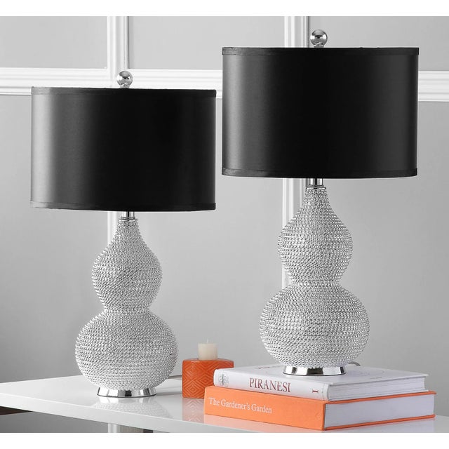 2020s 24.5 Inch H Bead Base Table Lamp in Silver - a Pair For Sale - Image 5 of 7