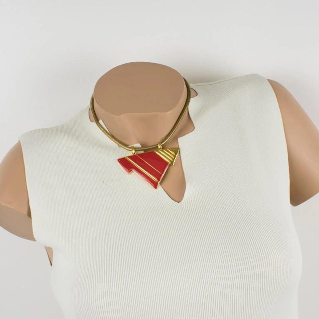 Contemporary Lanvin Gilded Serpentine Chain Necklace with Enamel Medallion For Sale - Image 3 of 10