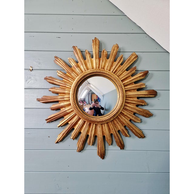 Mid-Century Modern Gilt Sunburst Mirror, 1960s-1970s For Sale - Image 3 of 13