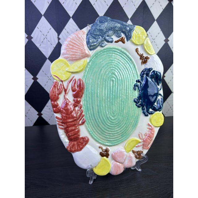 Signed Sculptural Ceramic Seafood Wall Platter With Lobster & Crab, 13.5" For Sale - Image 9 of 12