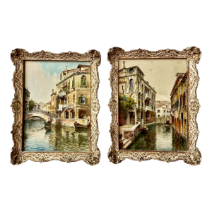 Luigi Zugolo, Peaceful Venetian Canal Scenes in a Pair of Paintings