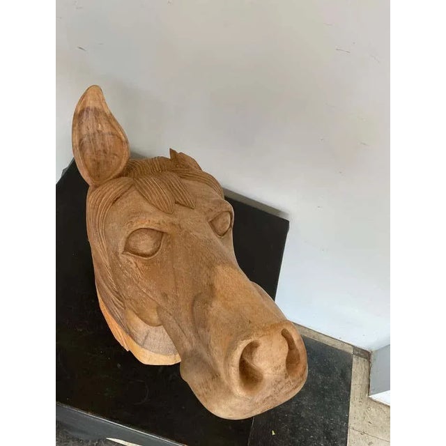 Figurative 1960s Carved Life Size Wood Horse Head For Sale - Image 3 of 13