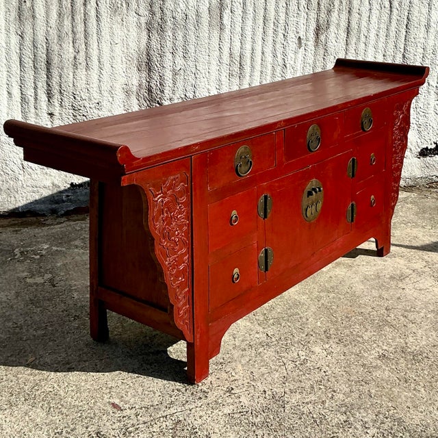 Asian Vintage Asian Reclaimed Wood Pagoda Credenza For Sale - Image 3 of 10