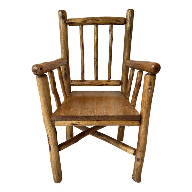 Vintage Handmade Small (Child) Size Rustic Carved Log Wood Chair For Sale