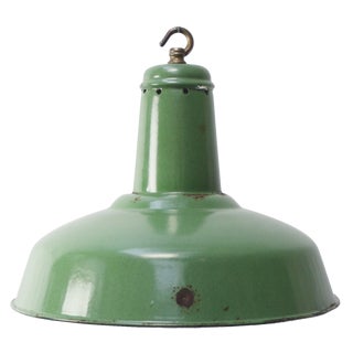 Vintage Industrial French Pendant Light in Green Enamel For Sale
