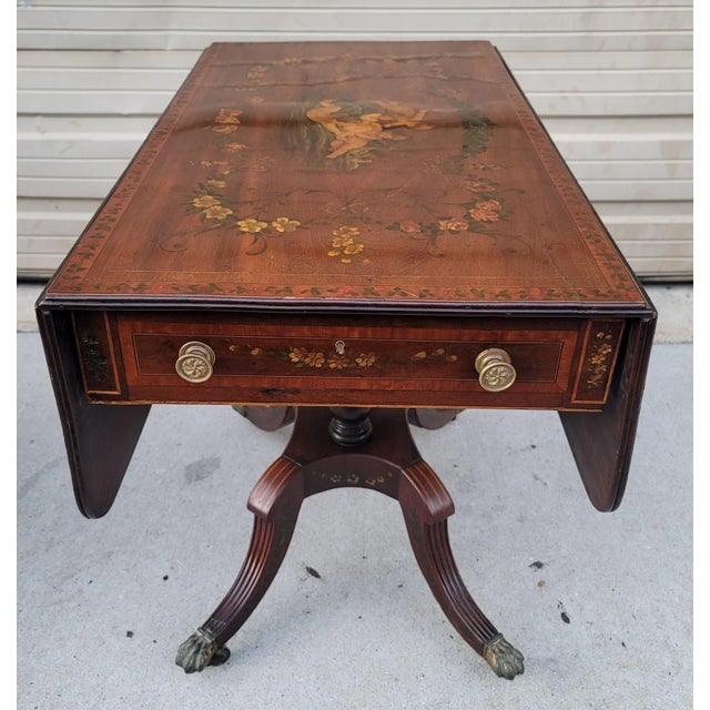 English Antique Early 19th Century English Regency Handpainted Pembroke Style Drop Leaf Table For Sale - Image 3 of 11