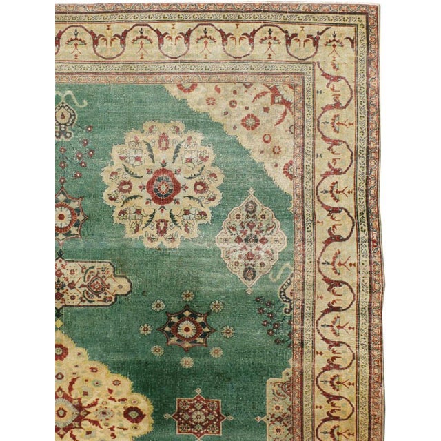 Victorian Galerie Shabab Collection Early 20th Century Green, Red, and Beige Distressed Rug For Sale - Image 3 of 10